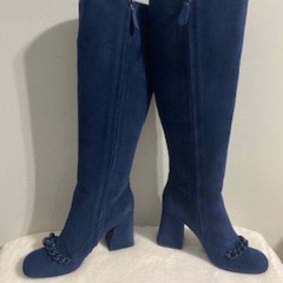 Tory Burch Addison 95 MM Boots Addison Suede Royal Navy Blue Size 10.5 Boot - Picture 4 of 6